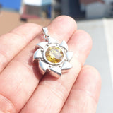 Round shaped Sun Amulet,  Sterling Silver Pendant with round yellow CZ - Minimalist Design