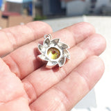 Round shaped Sun Amulet,  Sterling Silver Pendant with round yellow CZ - Minimalist Design