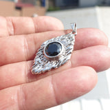 Diamond shaped Sterling Silver Pendant with round black CZ - Minimalist Design