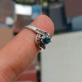 Natural Blue Zircon Ring, Handmade silver ring, Sterling Silver Ring, Solitaire Ring, oval Cut Blue Zircon and 4 CZ, Gift - Size 6