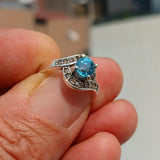 Natural Blue Zircon Ring, Handmade silver ring, Sterling Silver Ring, Solitaire Ring, oval Cut Blue Zircon and 4 CZ, Gift - Size 6