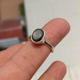 Black Sapphire Ring, Sterling Silver Ring, Sapphire Silver Ring, Black Star Sapphire Ring, Gift for Her, Black Star Sapphire cab - size 7.5