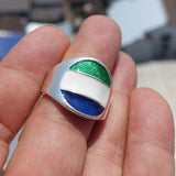 Sierra Leone Flag Ring, Sterling Silver Ring, Pinky Ring, Flag of Sierra Leone, Sport Event Outfit, Fan Apparel, Mens Silver Ring, Gift for Fans, Sierra Leone Flag
