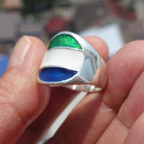 Sierra Leone Flag Ring, Sterling Silver Ring, Pinky Ring, Flag of Sierra Leone, Sport Event Outfit, Fan Apparel, Mens Silver Ring, Gift for Fans, Sierra Leone Flag