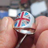 Union Jack Ring, Costume Ring, Pinky Ring, National Flag of UK, Union Jack, Great Britain Ring, Sterling Silver Ring, Gift, Free Custom Size