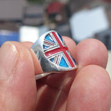 Union Jack Ring, Costume Ring, Pinky Ring, National Flag of UK, Union Jack, Great Britain Ring, Sterling Silver Ring, Gift, Free Custom Size
