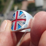 Union Jack Ring, Costume Ring, Pinky Ring, National Flag of UK, Union Jack, Great Britain Ring, Sterling Silver Ring, Gift, Free Custom Size