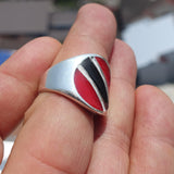 Trinidad and Tobago Flag Ring, Sterling Silver Ring, Pinky Ring, Flag of Trinidad and Tobago, Sport Event Outfit, Fan Apparel, Mens Silver Ring, Gift for Fans, Trinidad and Tobago Flag