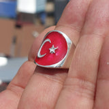 Turkish Flag Ring, Sterling Silver Ring, Pinky Ring, Flag of Turkey, Sport Event Outfit, Fan Apparel, Mens Silver Ring, Gift for Fans, Turkey Flag