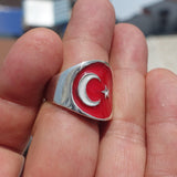 Turkish Flag Ring, Sterling Silver Ring, Pinky Ring, Flag of Turkey, Sport Event Outfit, Fan Apparel, Mens Silver Ring, Gift for Fans, Turkey Flag