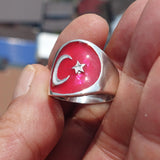 Turkish Flag Ring, Sterling Silver Ring, Pinky Ring, Flag of Turkey, Sport Event Outfit, Fan Apparel, Mens Silver Ring, Gift for Fans, Turkey Flag