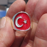 Turkish Flag Ring, Sterling Silver Ring, Pinky Ring, Flag of Turkey, Sport Event Outfit, Fan Apparel, Mens Silver Ring, Gift for Fans, Turkey Flag
