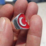 Turkish Flag Ring, Sterling Silver Ring, Pinky Ring, Flag of Turkey, Sport Event Outfit, Fan Apparel, Mens Silver Ring, Gift for Fans, Turkey Flag