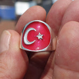 Turkish Flag Ring, Sterling Silver Ring, Pinky Ring, Flag of Turkey, Sport Event Outfit, Fan Apparel, Mens Silver Ring, Gift for Fans, Turkey Flag