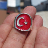 Turkish Flag Ring, Sterling Silver Ring, Pinky Ring, Flag of Turkey, Sport Event Outfit, Fan Apparel, Mens Silver Ring, Gift for Fans, Turkey Flag