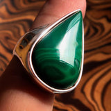 Malachite Silver Ring, Sterling Silver Ring, Pear shaped Ring, Natural Green Malachite Ring, Handmade Silver Ring Gift for Her - Size 8.5