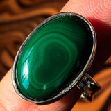 Green Malachite Ring, handmade silver ring, unique silver ring, Sterling Silver Ring, oval Green Malachite, Minimalist Ring, Gift - Size 10