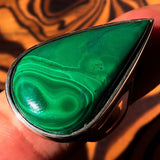 Malachite Silver Ring, Sterling Silver Ring, Pear shaped Ring, Natural Green Malachite Ring, Handmade Silver Ring Gift for Her - Size 8.5