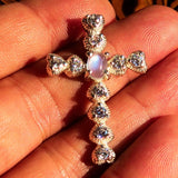Moonstone Pendant, Sterling Silver Pendant, Cross Pendant, oval shaped Ceylon Moonstone, 10 CZ, moonstone necklace, Crucifix pendant, gift