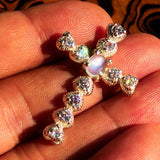 Moonstone Pendant, Sterling Silver Pendant, Cross Pendant, oval shaped Ceylon Moonstone, 10 CZ, moonstone necklace, Crucifix pendant, gift