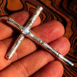 Moonstone Pendant, Sterling Silver pendant, Cross pendant, Crucifix Pendant, oval shaped Ceylon Moonstone, bamboo design, moonstone necklace