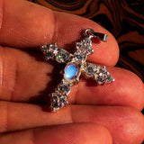 Moonstone Cross Pendant, Sterling Silver Pendant, Cross Crucifix Pendant, oval shaped Ceylon Moonstone, 16 CZ, moonstone necklace, gift