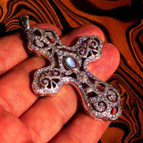 Moonstone Cross pendant, Sterling Silver Pendant, Cross pendant, Crucifix Pendant, shaped Ceylon Moonstone, handmade jewelry, unique design
