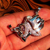 Love Pendant, Moonstone Pendant, Sterling Silver Amulet, one Word LOVE Pendant, oval shaped Ceylon Moonstone and CZ, Sterling Silver Pendant