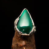 Malachite Silver Ring, Artwork Sterling Silver Ring, Green Pear Malachite, handmade silver ring, Unique Design, gift for her - Size 9