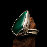 Malachite Silver Ring, Artwork Sterling Silver Ring, Green Pear Malachite, handmade silver ring, Unique Design, gift for her - Size 9