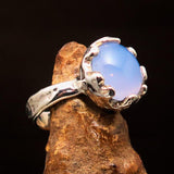 Blue Chalcedony Ring, Artistic Sterling Silver Ring, oval shaped blue Chalcedony Cabochon, Gemstone silver ring, unique design - Size 9.5
