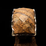 Handmade Jasper ring, Rectangle shaped ring, Sterling Silver Ring with faceted Jasper, Handmade silver ring, unique design - size 7