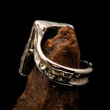 Green Malachite Ring, Artwork Sterling Silver Ring, rectangle shaped Green Malachite, handmade silver ring, unique silver ring - Size 9