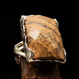 Handmade Jasper ring, Rectangle shaped ring, Sterling Silver Ring with faceted Jasper, Handmade silver ring, unique design - size 7