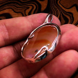 Orange Agate Pendant, Sterling Silver Amulet, Floral Design, Artwork Pendant, orange Agate cabochon, Gift for her, Agate Necklace, unique