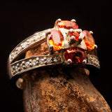 Orange Sapphire Ring, Natural Sapphire ring, Sterling Silver Ring, 28 white CZ. unique design, handmade silver ring, gift for her - size 6.5