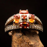 Orange Sapphire Ring, Natural Sapphire ring, Sterling Silver Ring, 28 white CZ. unique design, handmade silver ring, gift for her - size 6.5