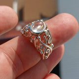Moonstone Ring, Moonstone Silver Ring, Mount Gemstone Sterling Silver Ring, oval shaped Ceylon Moonstone and 10 CZ handmade ring - Size 7
