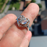 Moonstone Ring, Moonstone Silver Ring, Heart shaped Ring, Sterling Silver Ring, oval shaped Ceylon Moonstone and 1 CZ handmade ring - Size 7