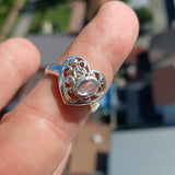 Moonstone Ring, Moonstone Silver Ring, Heart shaped Ring, Sterling Silver Ring, oval shaped Ceylon Moonstone and 1 CZ handmade ring - Size 7