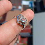 Moonstone Ring, Moonstone Silver Ring, Heart shaped Ring, Sterling Silver Ring, oval shaped Ceylon Moonstone and 1 CZ handmade ring - Size 7