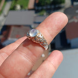 Moonstone Ring, Moonstone Silver Heart Ring, Heart shaped Ring, Sterling Silver Ring, oval shaped Ceylon Moonstone, handmade ring - Size 7