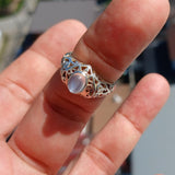 Moonstone Ring, Moonstone Silver Heart Ring, Heart shaped Ring, Sterling Silver Ring, oval shaped Ceylon Moonstone, handmade ring - Size 7