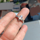 Moonstone Ring, Moonstone Silver Ring, Star shaped Ring, Sterling Silver Ring, oval shaped Ceylon Moonstone and 4 CZ handmade ring - Size 7