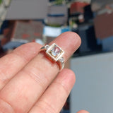 Moonstone Ring, Moonstone Silver Ring, Square shaped Ring, Sterling Silver Ring, oval shaped Ceylon Moonstone 2 CZ handmade ring - Size 7