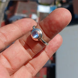 Moonstone Ring, Moonstone Silver Ring, Round shaped Ring, Sterling Silver Ring, oval Ceylon Moonstone, gift for her, handmade ring Size 7.5