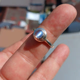 Moonstone Ring, Moonstone Silver Ring, Round shaped Ring, Sterling Silver Ring, oval Ceylon Moonstone, gift for her, handmade ring Size 7.5