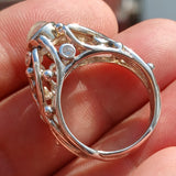 Moonstone Ring, Moonstone Silver Ring, Mount Gemstone Sterling Silver Ring, oval shaped Ceylon Moonstone and 10 CZ handmade ring - Size 7