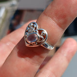 Moonstone Ring, Moonstone Silver Ring, Heart shaped Ring, Sterling Silver Ring, oval shaped Ceylon Moonstone and 1 CZ handmade ring - Size 7