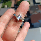 Moonstone Ring, Moonstone Silver Ring, Star shaped Ring, Sterling Silver Ring, oval shaped Ceylon Moonstone and 4 CZ handmade ring - Size 7